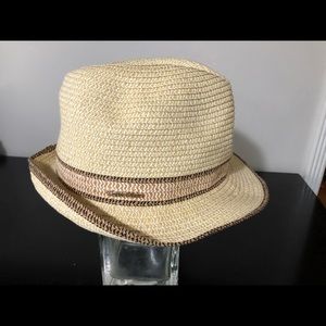 Cream w/Brown and Pink Calvin Klein Fedora Sunhat